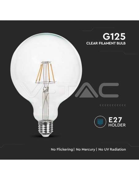 Bec LED 10W Filament  E27 G125 Clear Cover  6500K
